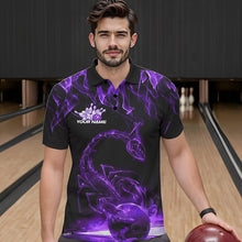 Load image into Gallery viewer, Custom Black And Purple Flame Scorpio Zodiac Bowling Men Polo Shirts, Scorpion Bowling Team IPHW8971