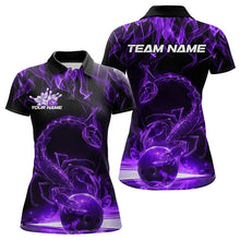 Load image into Gallery viewer, Custom Black Purple Flame Scorpio Zodiac Bowling Women Polo Shirts, Scorpion Bowling Team IPHW8971