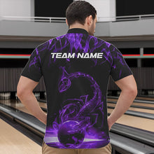 Load image into Gallery viewer, Custom Black And Purple Flame Scorpio Zodiac Bowling Men Quarter-Zip Shirt, Scorpion Bowling Team IPHW8971