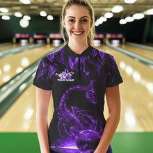Load image into Gallery viewer, Custom Black Purple Flame Scorpio Zodiac Bowling Women Quarter-Zip Shirt IPHW8971