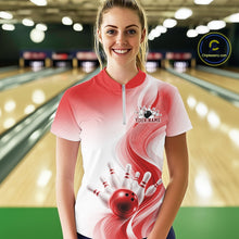 Load image into Gallery viewer, Custom Red Bowling Jerseys For Women, Bowling Team Tournament Quarter-Zip Shirt IPHW11367