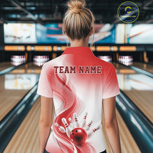Load image into Gallery viewer, Custom Red Bowling Jerseys For Women, Bowling Team Tournament Quarter-Zip Shirt IPHW11367