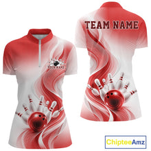 Load image into Gallery viewer, Custom Red Bowling Jerseys For Women, Bowling Team Tournament Quarter-Zip Shirt IPHW11367