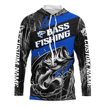 Load image into Gallery viewer, Black And Blue Camo Bass Long Sleeve Tournament Fishing Shirts, Custom Bass Fishing Jerseys IPHW6683