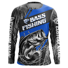 Load image into Gallery viewer, Black And Blue Camo Bass Long Sleeve Tournament Fishing Shirts, Custom Bass Fishing Jerseys IPHW6683