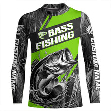 Load image into Gallery viewer, Black And Green Camo Bass Long Sleeve Tournament Fishing Shirts, Custom Bass Fishing Jerseys IPHW6684