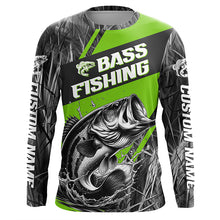 Load image into Gallery viewer, Black And Green Camo Bass Long Sleeve Tournament Fishing Shirts, Custom Bass Fishing Jerseys IPHW6684