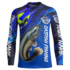 Custom Catfish Fishing Long Sleeve Tournament Shirts, Catfish Fishing Jerseys Fishing Gifts | Blue IPHW7014