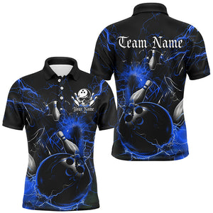 Black And Blue Thunder Lightning Custom Bowling Shirts For Men, Bowling Uniform For Bowling Team IPHW7262