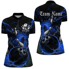 Load image into Gallery viewer, Black And Blue Thunder Lightning Custom Ladies Bowling Shirts, Bowling Uniform Bowling Team IPHW7262