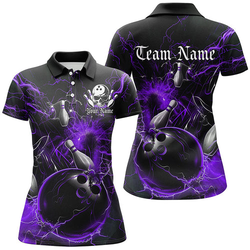 Black And Purple Thunder Lightning Custom Ladies Bowling Shirts, Bowling Uniform IPHW7263