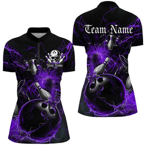 Black And Purple Thunder Lightning Custom Ladies Bowling Shirts, Bowling Uniform IPHW7263