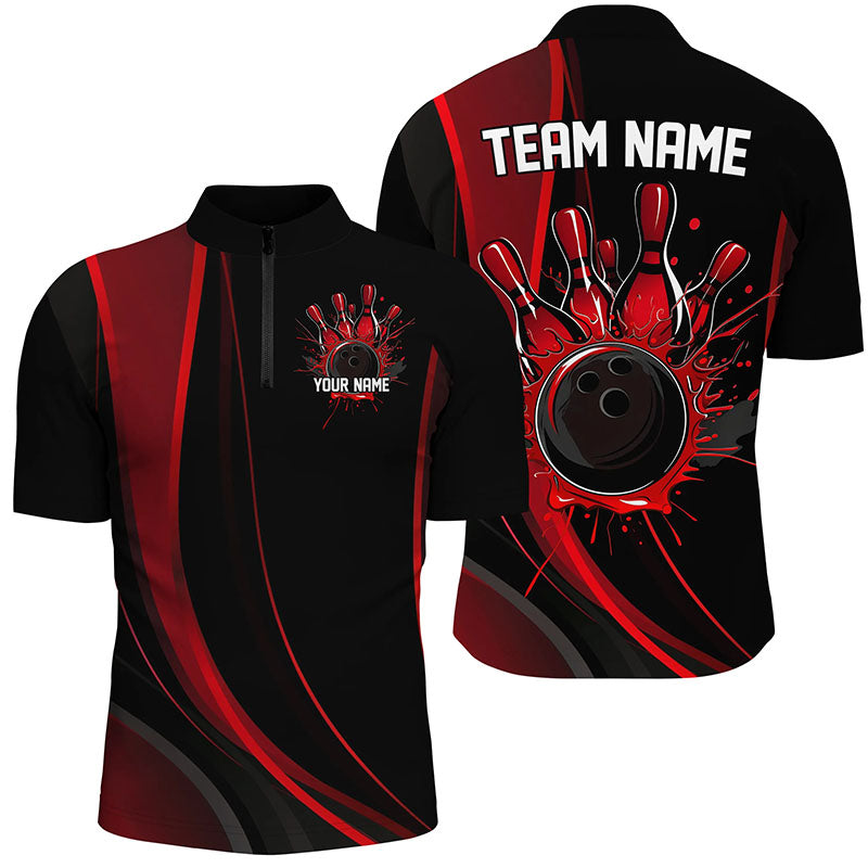 Custom Black And Red Bowling Team Shirts For Men, Classic Bowling Uniform Bowling League Shirts IPHW7267
