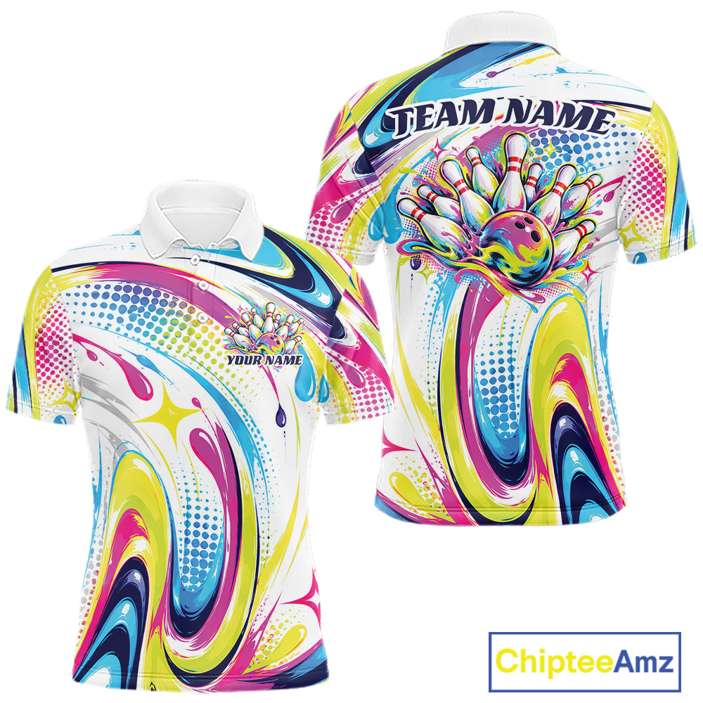 Custom Colorful Bowling Team Men Polo Shirt, Bowling League Outfit Team Jersey IPHW12762