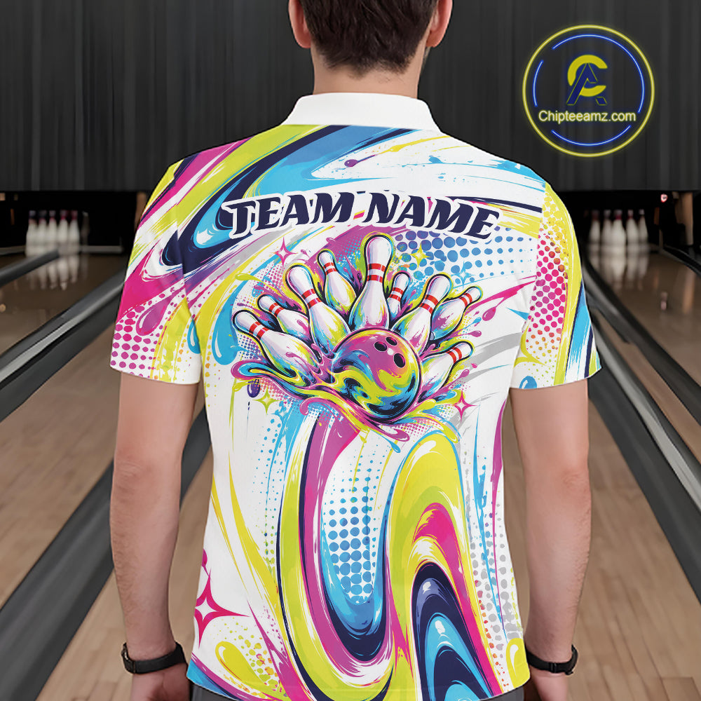 Custom Colorful Bowling Team Men Polo Shirt, Bowling League Outfit Team Jersey IPHW12762