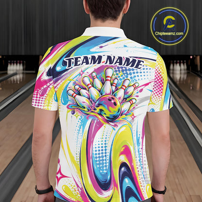 Custom Colorful Bowling Team Men Polo Shirt, Bowling League Outfit Team Jersey IPHW12762