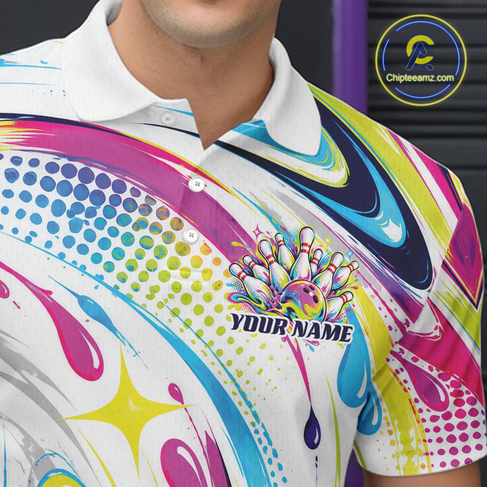 Custom Colorful Bowling Team Men Polo Shirt, Bowling League Outfit Team Jersey IPHW12762