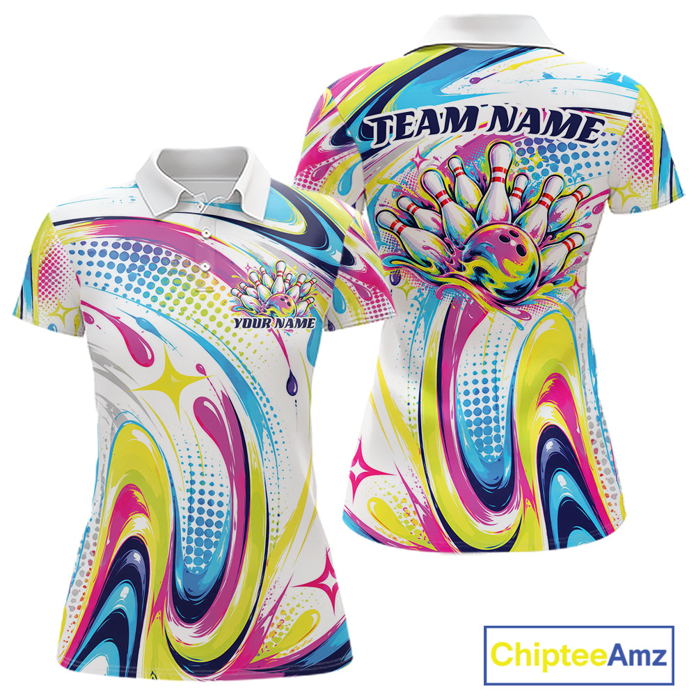 Custom Colorful Bowling Team Women Polo Shirt, Bowling League Outfit Team Jersey IPHW12762