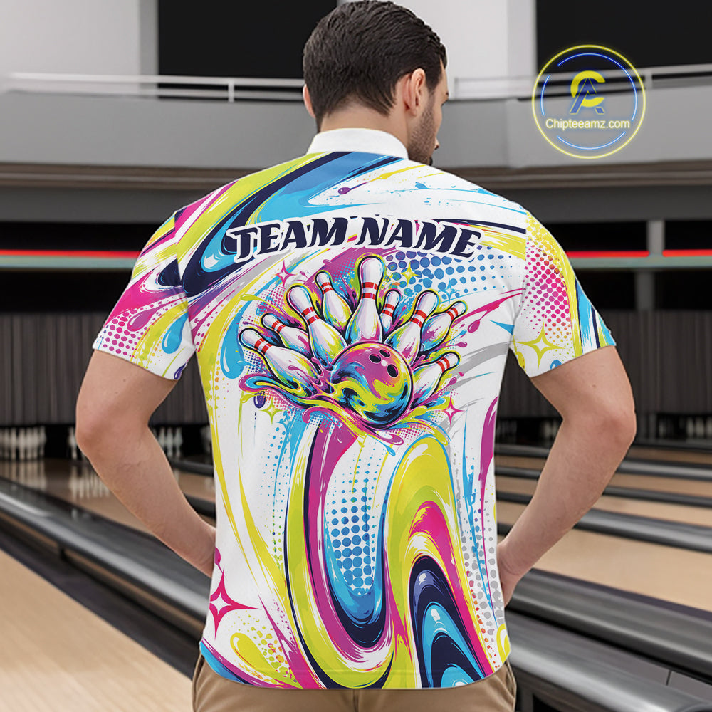 Custom Colorful Bowling Team Men Quarter Zip Shirt, Bowling League Outfit Team Jersey IPHW12762