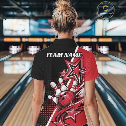 Custom Black And Red Star Bowling Jersey, Bowling League Team Women Quarter-Zip Shirt IPHW12771