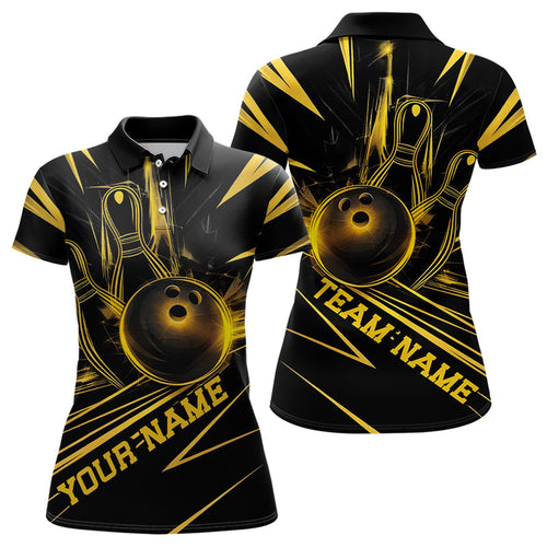 Black And Yellow Custom Bowling Jerseys, Bowling Team Polo Shirts For Women IPHW8011