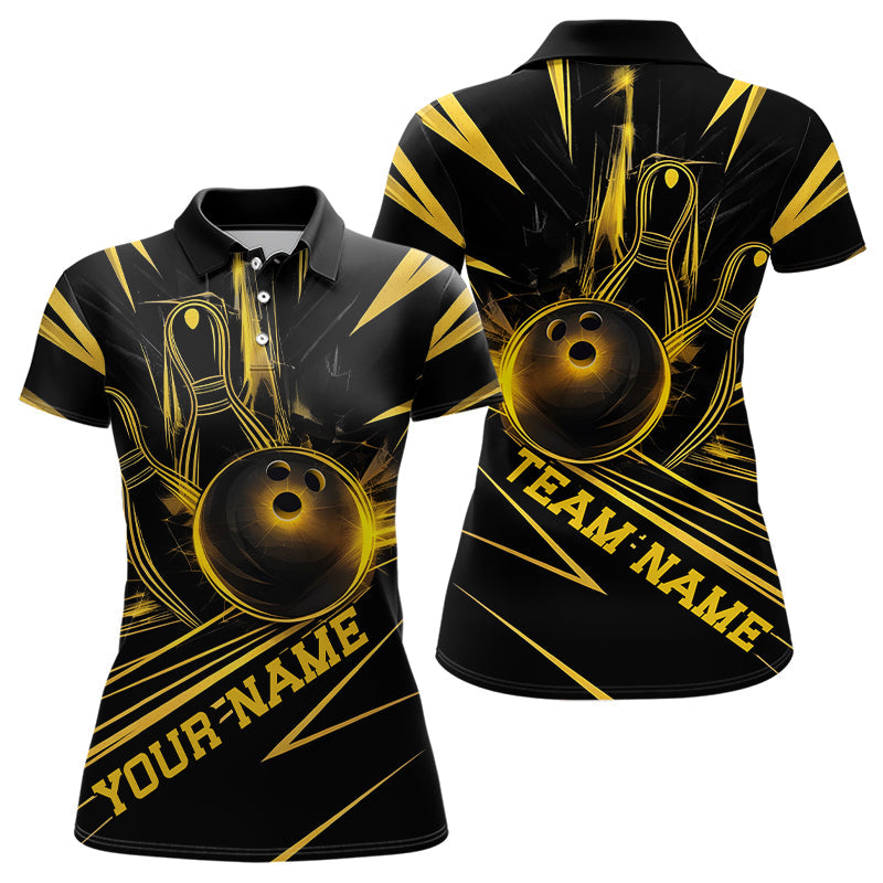 Black And Yellow Custom Bowling Jerseys, Bowling Team Polo Shirts For Women IPHW8011