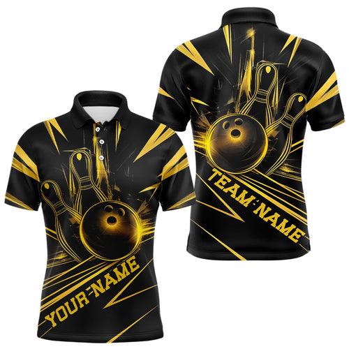 Black And Yellow Custom Bowling Jerseys, Bowling Team Polo Shirts For Men IPHW8011