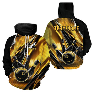 Custom Black And Gold Bowling Jerseys For Men And Women, Bowling Team Hoodie Shirts With Name IPHW8016