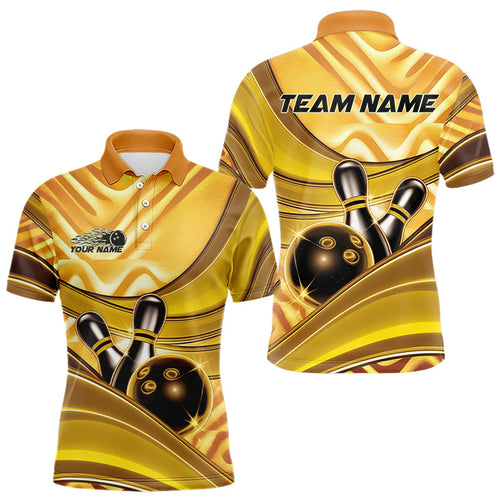 Custom Black And Gold Bowling Jerseys For Men, Bowling Team Polo Shirts With Name IPHW8017