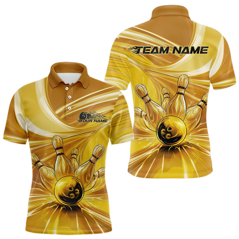 Custom Black And Gold Bowling Polo Shirts For Men, Mens Bowling Uniform IPHW8019