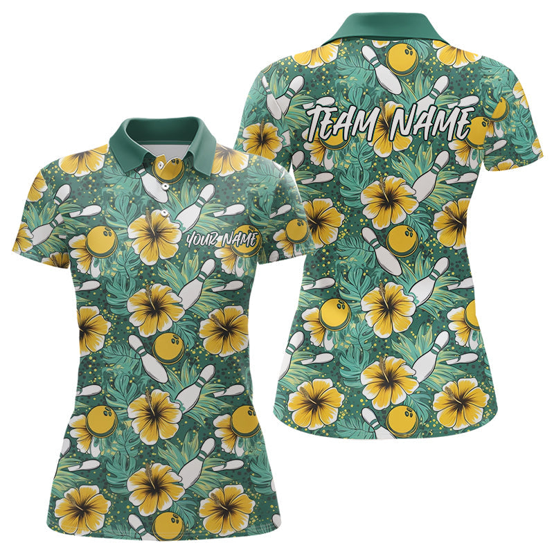 Custom Hibicus Floral Bowling Polo Shirts For Women, Flower Bowling Team Shirts IPHW8021