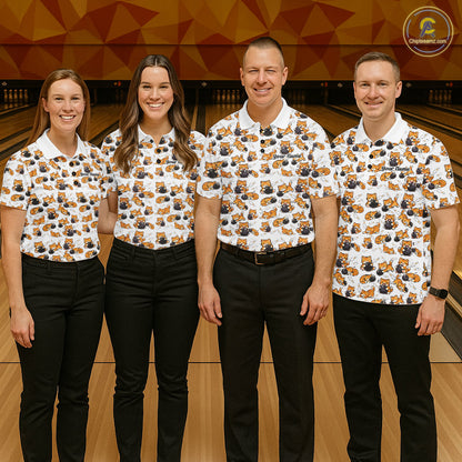 Custom Cute Ginger Tabby Cat Bowling Men Polo Shirts, Cat Bowling Team Shirt IPHW10303