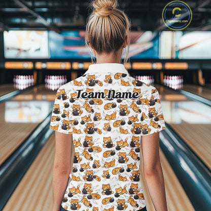 Custom Cute Ginger Tabby Cat Bowling Women Quarter-Zip Shirts, Cat Bowling Team Shirt IPHW10303