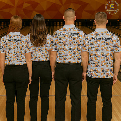 Custom Cute Ginger Tabby Cat Bowling Men Polo Shirts, Cat Bowling Team Shirt IPHW10304