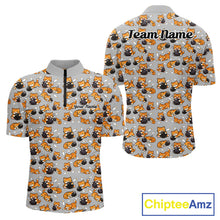 Load image into Gallery viewer, Custom Cute Ginger Tabby Cat Bowling Men Quarter-Zip Shirts, Cat Bowling Team Shirt IPHW10304