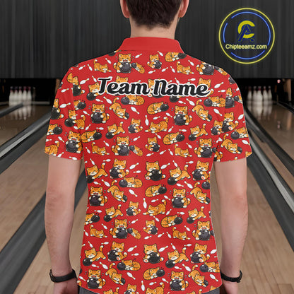 Custom Cute Ginger Tabby Cat Bowling Men Polo Shirts, Cat Bowling Team Shirt IPHW10305