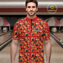 Load image into Gallery viewer, Custom Cute Ginger Tabby Cat Bowling Men Quarter-Zip Shirts, Cat Bowling Team Shirt IPHW10305