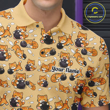 Load image into Gallery viewer, Custom Cute Ginger Tabby Cat Bowling Men Polo Shirts, Cat Bowling Team Shirt IPHW10306
