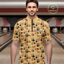 Load image into Gallery viewer, Custom Cute Ginger Tabby Cat Bowling Men Quarter-Zip Shirts, Cat Bowling Team Shirt IPHW10306