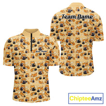 Load image into Gallery viewer, Custom Cute Ginger Tabby Cat Bowling Men Quarter-Zip Shirts, Cat Bowling Team Shirt IPHW10306