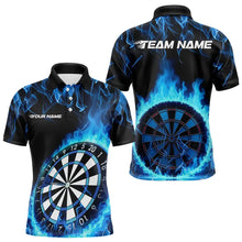 Load image into Gallery viewer, Custom Black And Blue Fire Flame Dartboard Dart Polo Shirts For Men, Dart Tournament Shirt IPHW8493