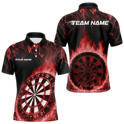 Custom Black And Red Fire Flame Dartboard Dart Polo Shirts For Men, Dart Tournament Shirt IPHW8494