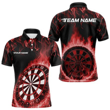 Load image into Gallery viewer, Custom Black And Red Fire Flame Dartboard Dart Polo Shirts For Men, Dart Tournament Shirt IPHW8494