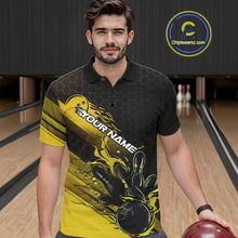 Load image into Gallery viewer, Custom Black And Yellow Flame Bowling Team Shirts, Bowling League Shirt Men Bowling Jersey IPHW10577