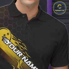 Load image into Gallery viewer, Custom Black And Yellow Flame Bowling Team Shirts, Bowling League Shirt Men Bowling Jersey IPHW10577