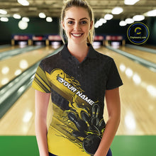 Load image into Gallery viewer, Custom Black And Yellow Flame Bowling Team Shirts, Bowling League Shirt Women Bowling Jersey IPHW10577