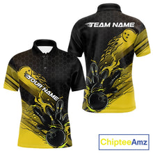 Load image into Gallery viewer, Custom Black And Yellow Flame Bowling Team Shirts, Bowling League Shirt Men Bowling Jersey IPHW10577