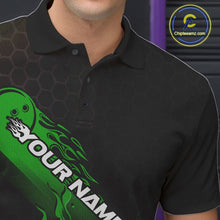 Load image into Gallery viewer, Custom Black And Green Flame Bowling Team Shirts, Bowling League Shirt Men Bowling Jersey IPHW10578
