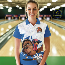 Load image into Gallery viewer, White And Blue Custom Funny Turkey Bowling Women Shirt, Bowling League Team Shirt IPHW10805