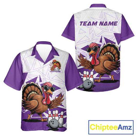 White And Purple Custom Funny Turkey Bowling Men And Women Shirt, Bowling League Team Shirt IPHW10806